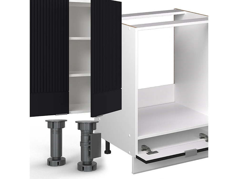 Cuisine en angle noir rayé/blanc 347x60x81.6 fame-line