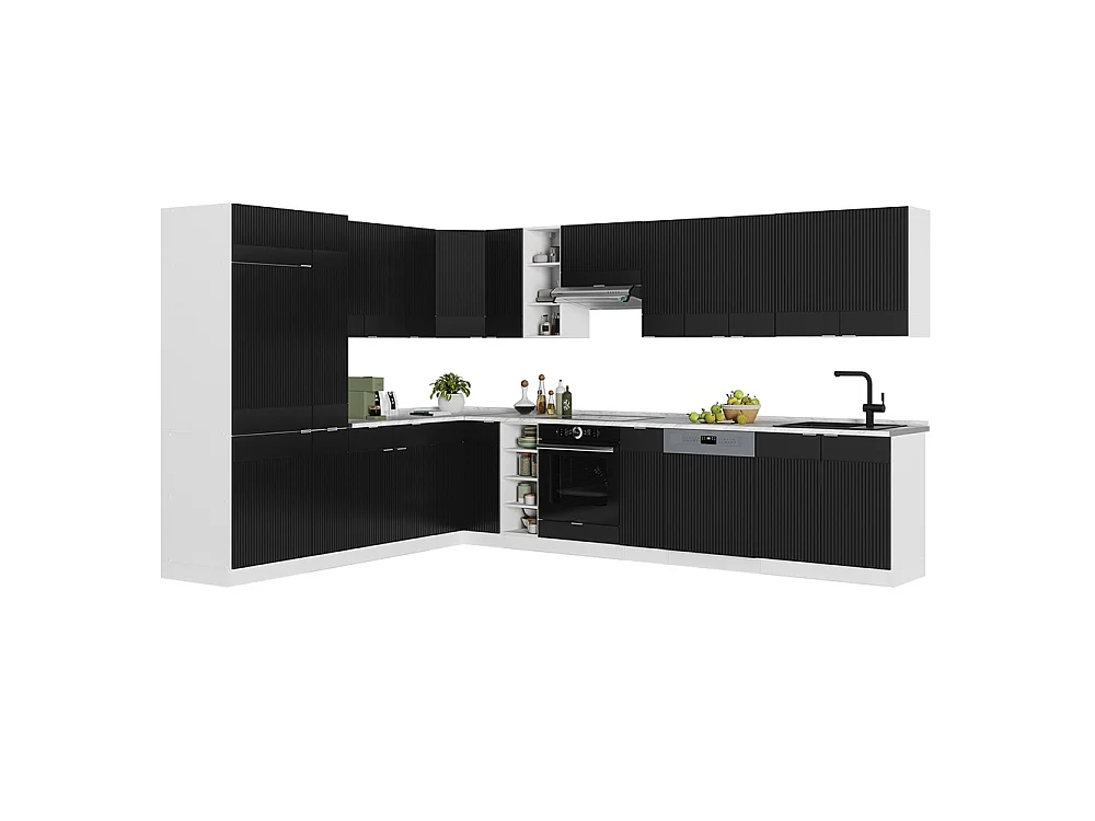Cocina esquinera rayas negras/blanco 347x60x81.6 fame-line