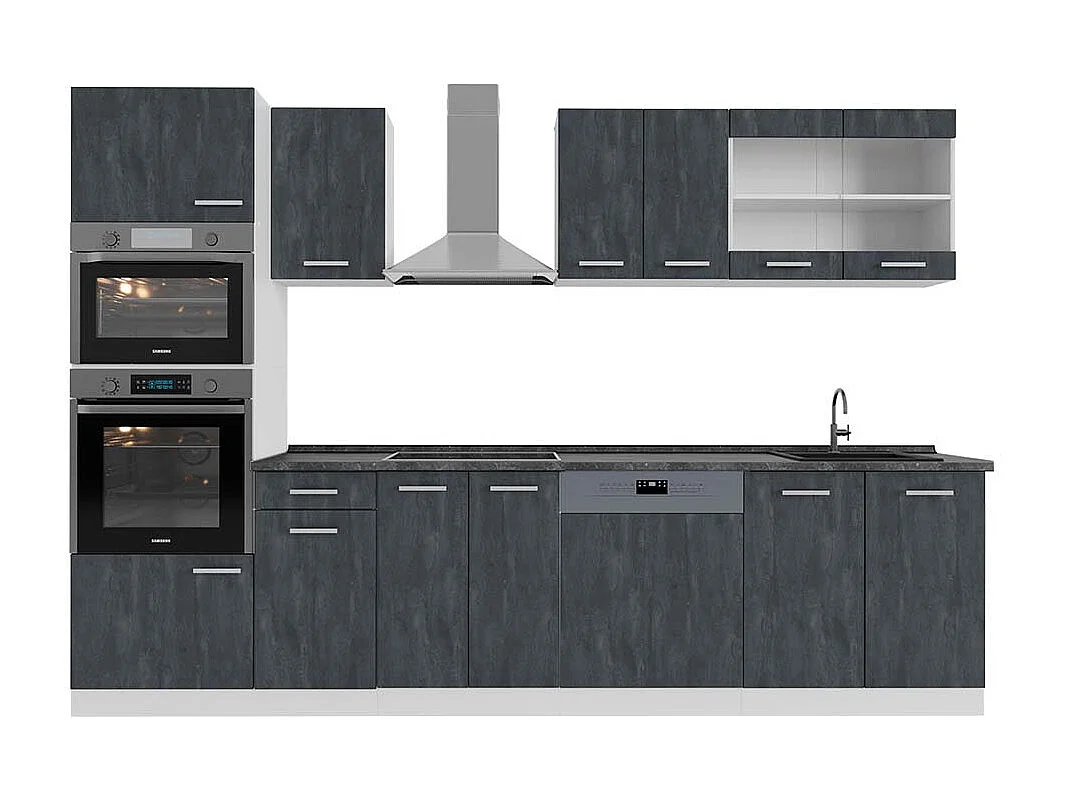 Cuisine noir béton/blanc 300x60x81.6 r-line
