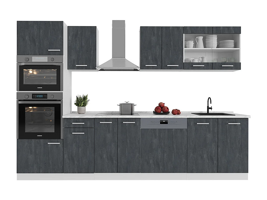 Cuisine noir béton/blanc 300x60x81.6 r-line