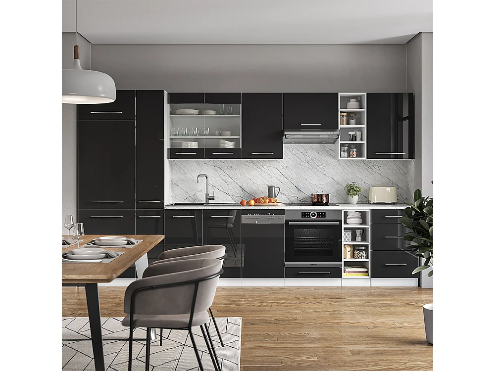 Mueble de cocina antracita brillo intenso/blanco 355x60x81.6 fame-line