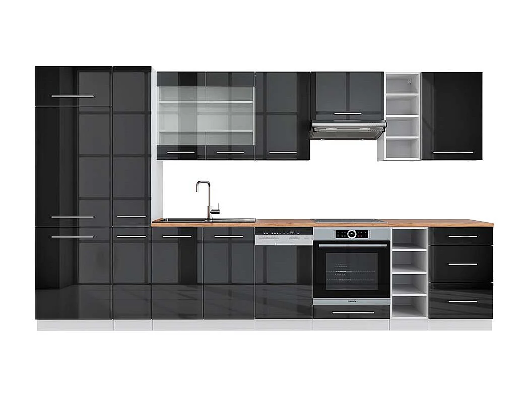 Mueble de cocina antracita brillo intenso/blanco 355x60x81.6 fame-line