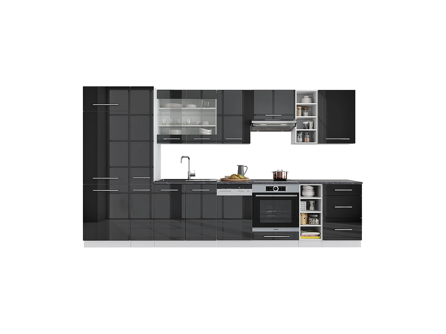 Mueble de cocina antracita brillo intenso/blanco 355x60x81.6 fame-line