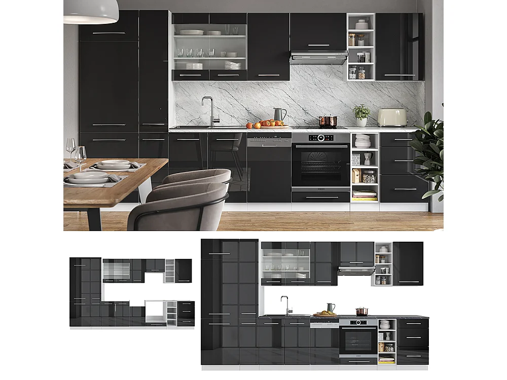 Küchenzeile anthrazit hochglanz/weiß 355x60x81.6 fame-line