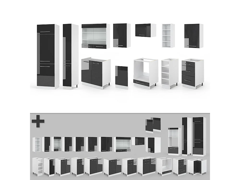 Kitchenette antracite alto brilho/branco 355x60x81.6 fame-line