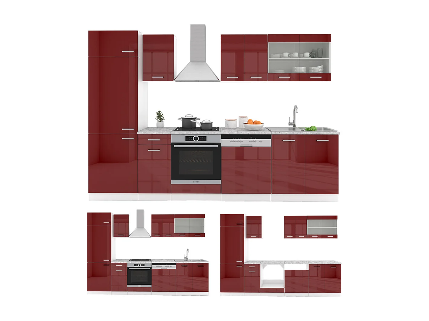 Cuisine rouge brillant/blanc 300x60x81.6 r-line