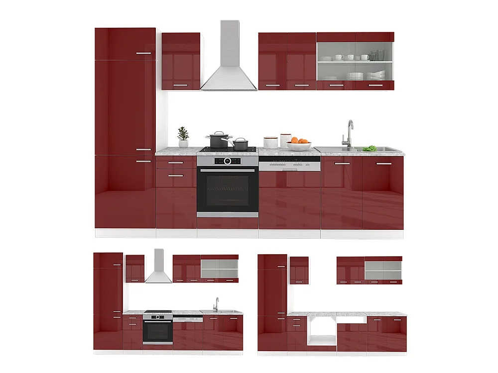 Cuisine rouge brillant/blanc 300x60x81.6 r-line