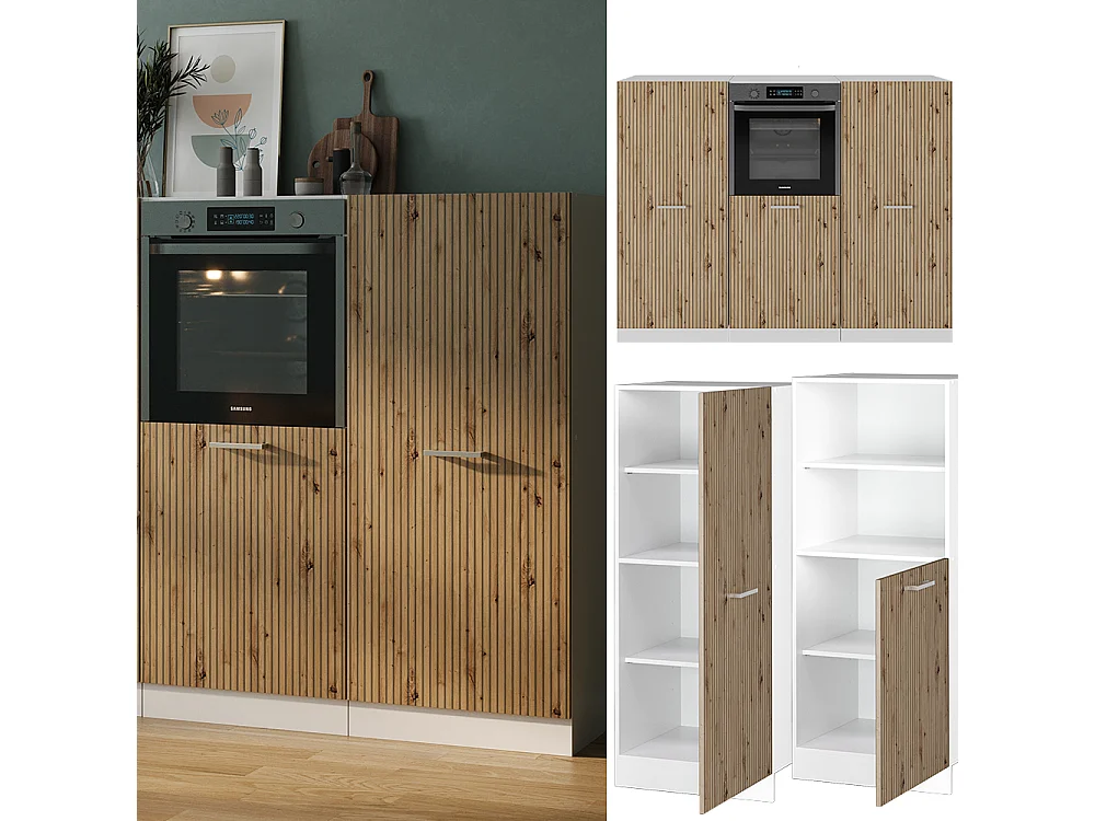 Bloque de cocina roble artesanal/blanco 180x46x81.6 r-line