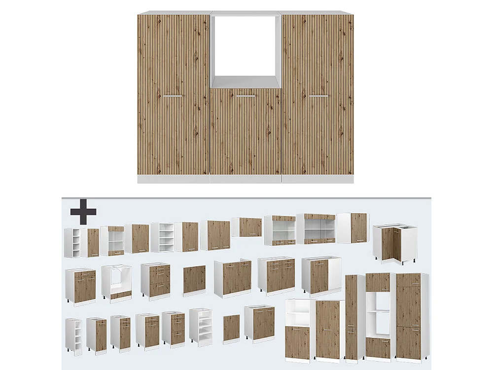 Bloque de cocina roble artesanal/blanco 180x46x81.6 r-line