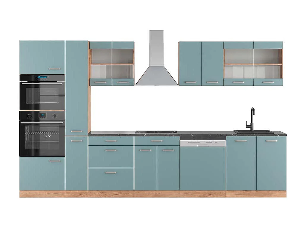 Cuisine bleu-gris/chêne doré 350x60x81.6 r-line