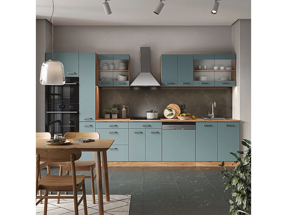 Cuisine bleu-gris/chêne doré 350x60x81.6 r-line