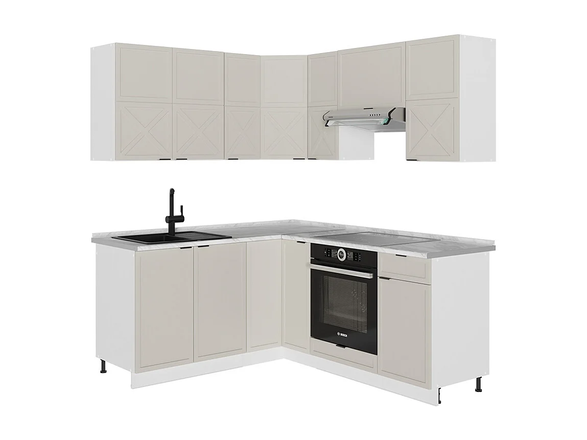 Cuisine en angle grisbeige/blanc 190x46x81.6 fame-line