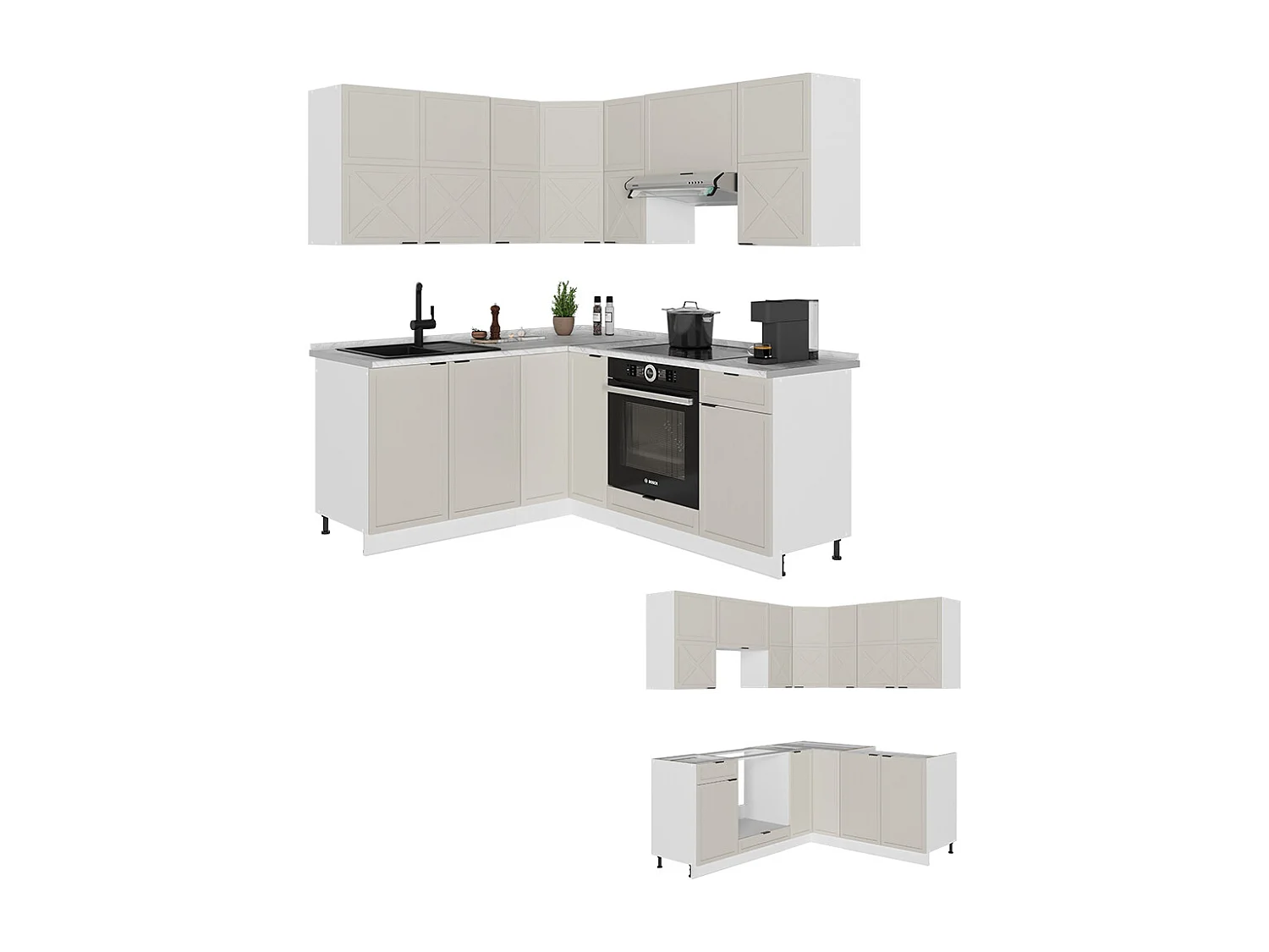 Hjørnekøkken grå/beige/hvid 190x46x81.6 fame-line