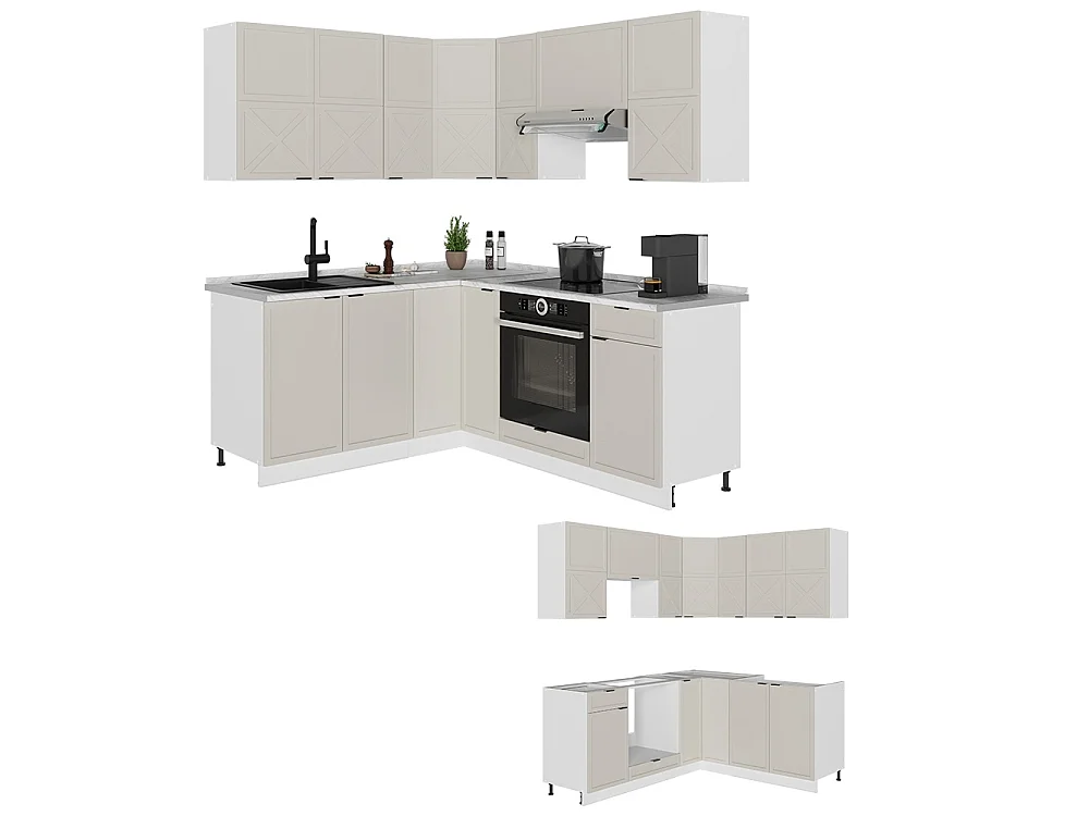 Cocina esquinera grisbeige/blanco 190x46x81.6 fame-line