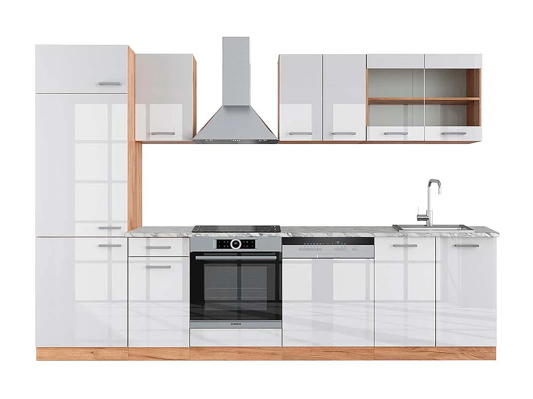 Cuisine blanc brillant/chêne doré 300x60x81.6 r-line