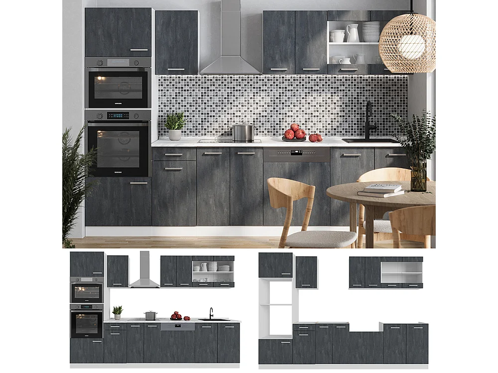 Mueble de cocina hormigón negro/blanco 300x60x81.6 r-line