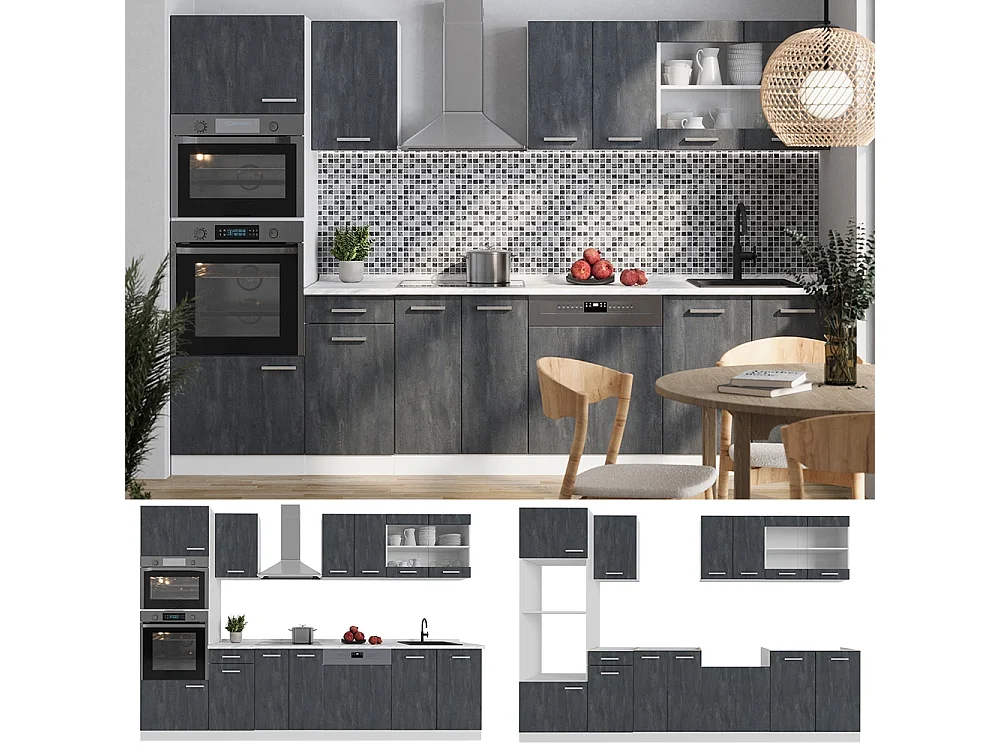 Cuisine noir béton/blanc 300x60x81.6 r-line