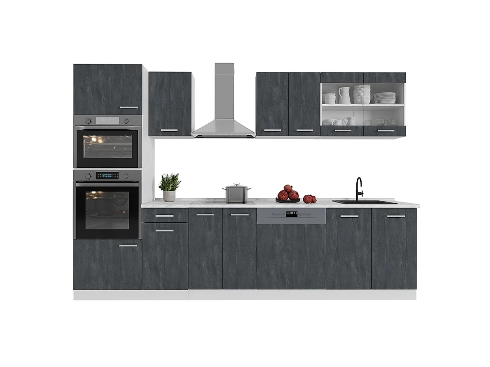 Cuisine noir béton/blanc 300x60x81.6 r-line