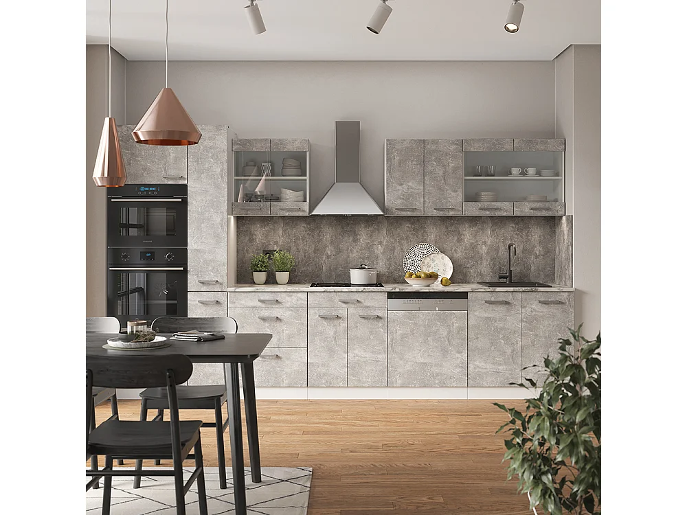 Cucina  cemento/bianco 350x60x81.6 r-line