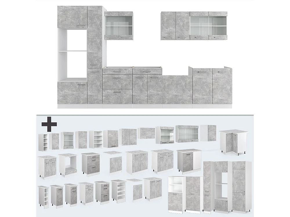 Cucina  cemento/bianco 350x60x81.6 r-line