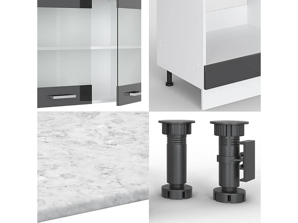 Cuisine en angle anthracite brillant/blanc 287x60x81.6 r-line