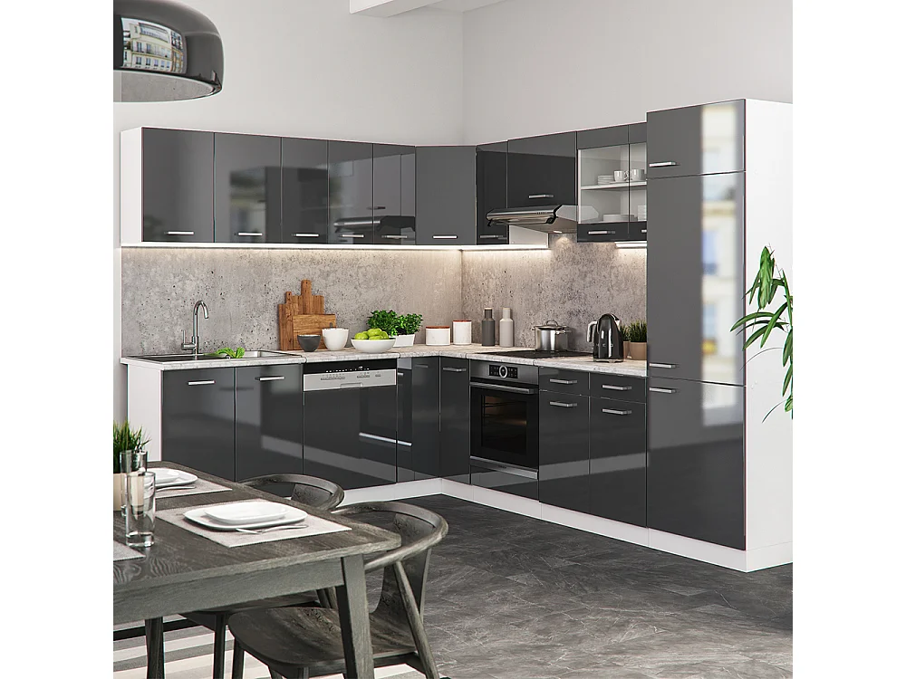 Hjørnekøkken antracit højglans/hvid 287x60x81.6 r-line