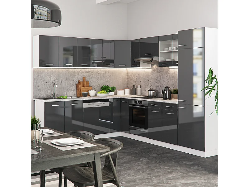 Cuisine en angle anthracite brillant/blanc 287x60x81.6 r-line