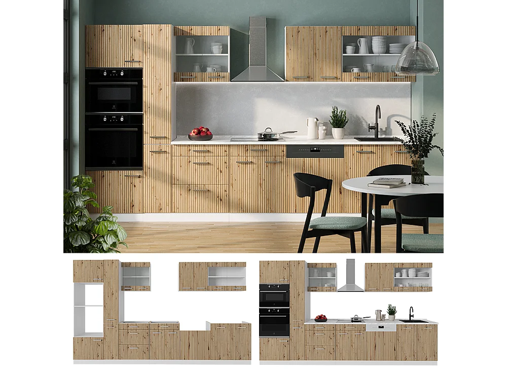 Zabudowa kuchenna dąb rzemieślniczy/biały 350x60x81.6 r-line