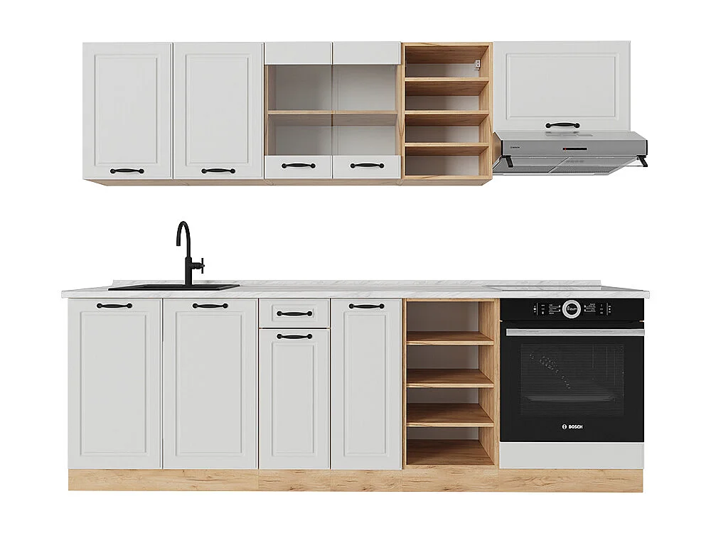 Cuisine blanc campagnard/chêne doré 240x60x81.6 r-line