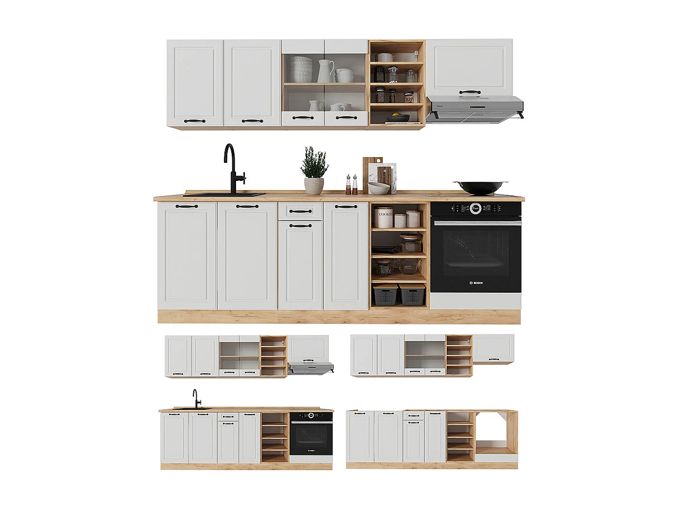 Cuisine blanc campagnard/chêne doré 240x60x81.6 r-line