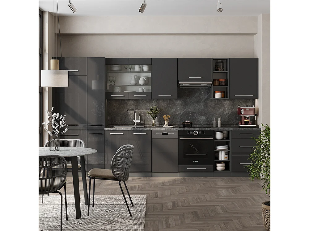 Complete keukeneenheid antraciet hoogglans 355x60x81.6 fame-line