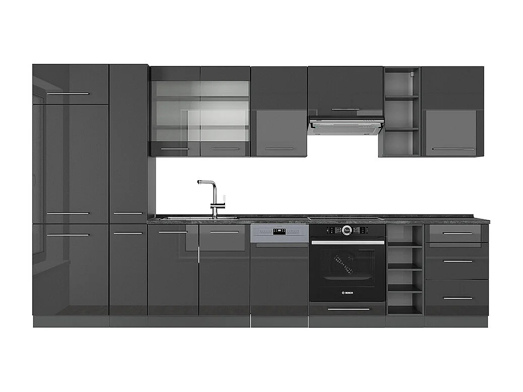 Complete keukeneenheid antraciet hoogglans 355x60x81.6 fame-line