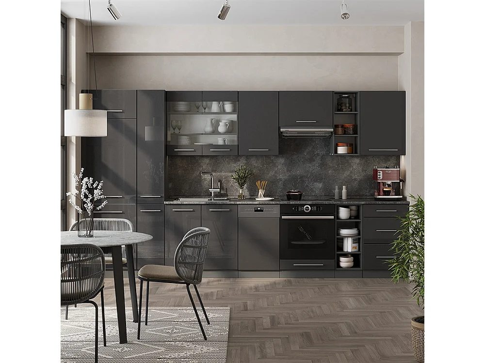 Cucina componibile antracite lucido 355x60x81.6 fame-line