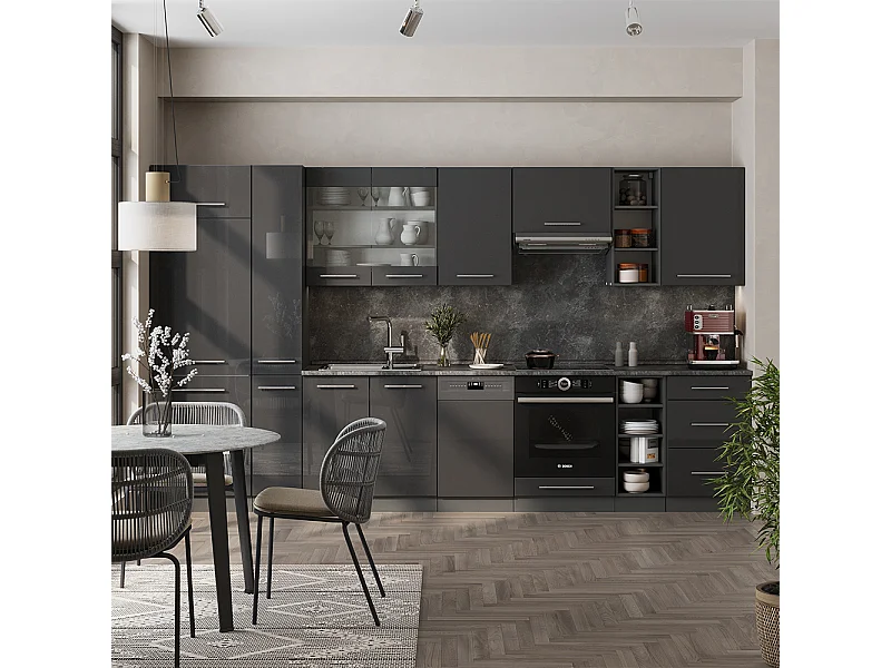 Mueble de cocina antracita alto brillo 355x60x81.6 fame-line