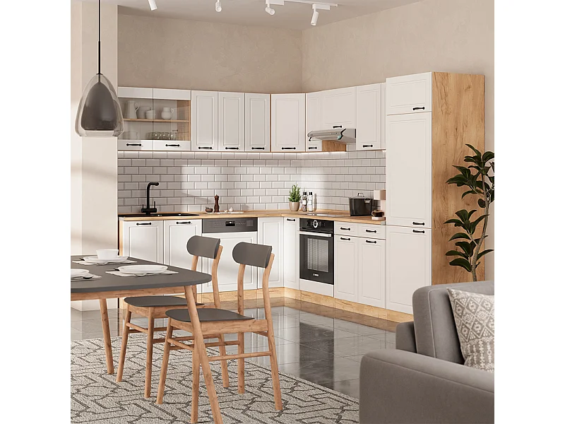 Cucina angolare completa casa di campagna bianca/quercia dorata 287x60x81.6 r-line