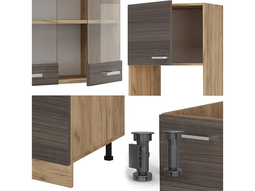 Cucina angolare completa grigio nobile/rovere dorato 247x46x81.6 r-line