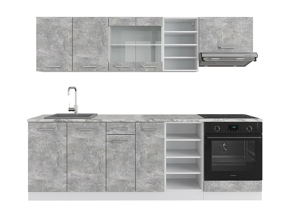 Cuisine béton/blanc 240x60x81.6 r-line