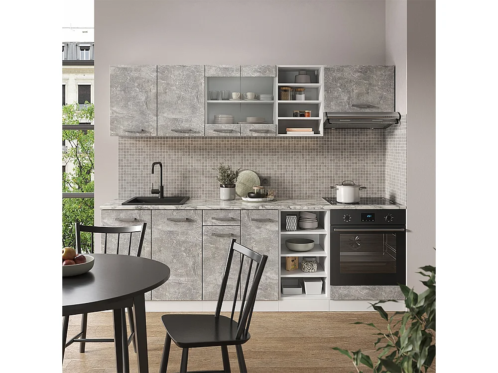 Cuisine béton/blanc 240x60x81.6 r-line