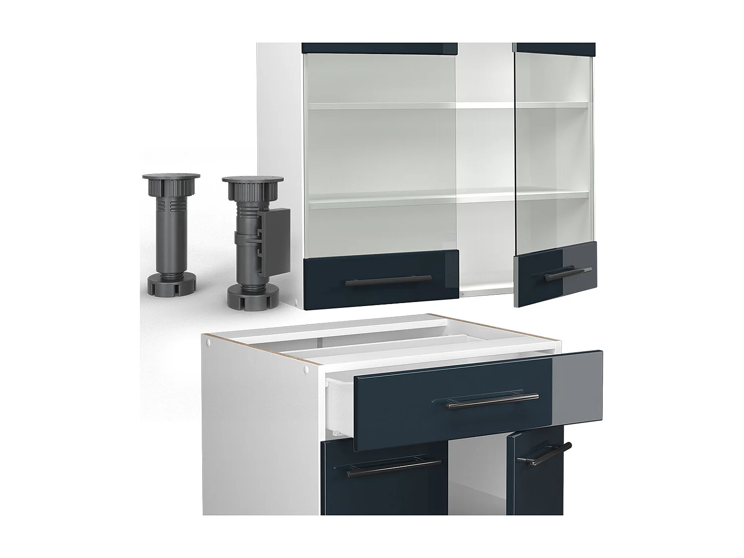 Singleküche dunkelblau hochglanz/weiß 140x60x81.6 fame-line