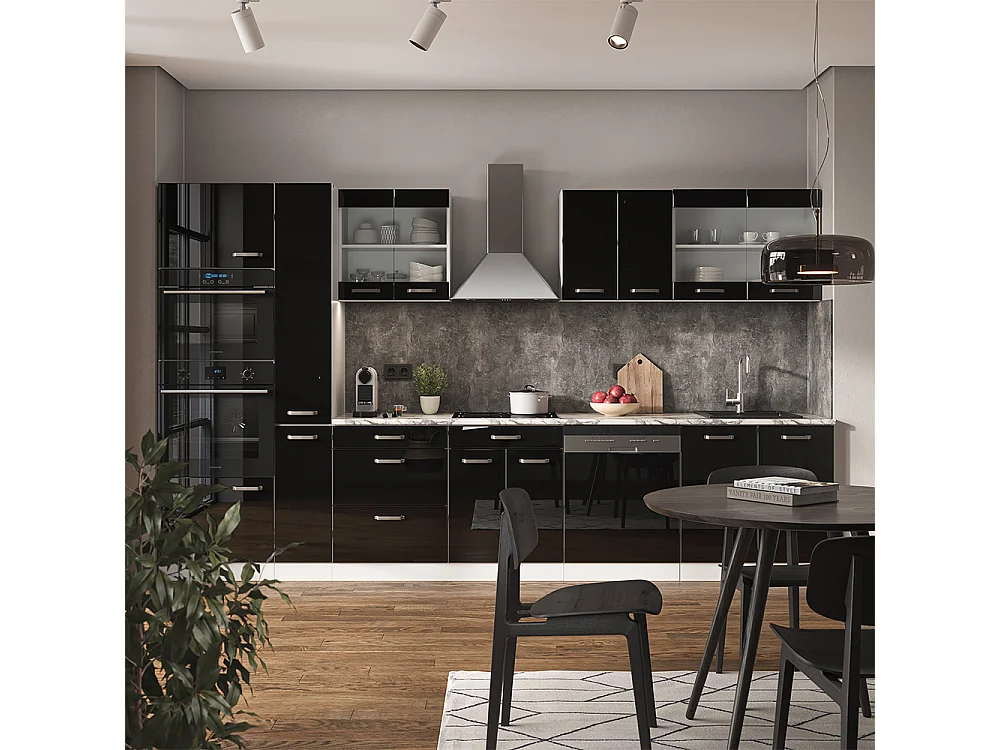 Zabudowa kuchenna czarny wysoki połysk/biały 350x60x81.6 r-line