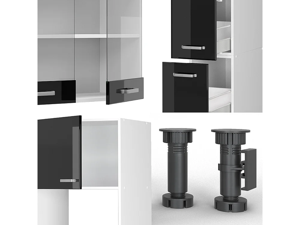 Zabudowa kuchenna czarny wysoki połysk/biały 350x60x81.6 r-line