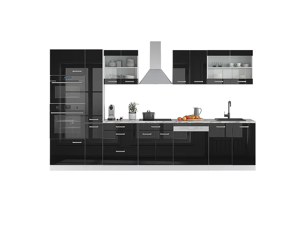 Zabudowa kuchenna czarny wysoki połysk/biały 350x60x81.6 r-line