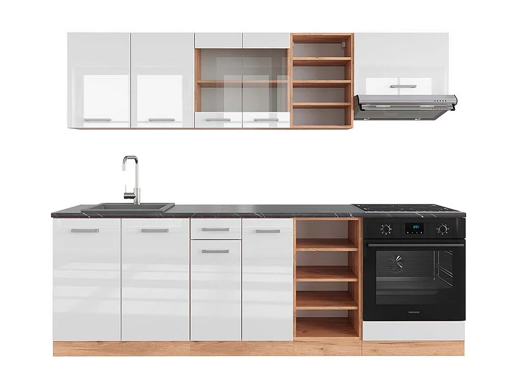 Cucina componibile bianco lucido/oro power oak 240x60x81.6 r-line