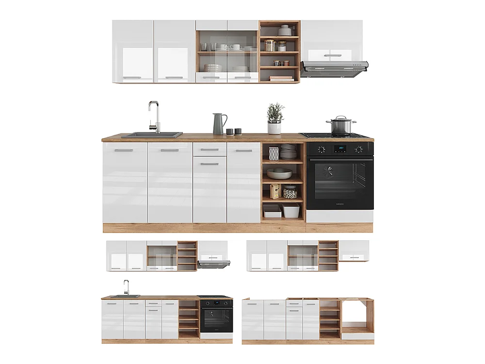 Cuisine blanc brillant/chêne doré 240x60x81.6 r-line