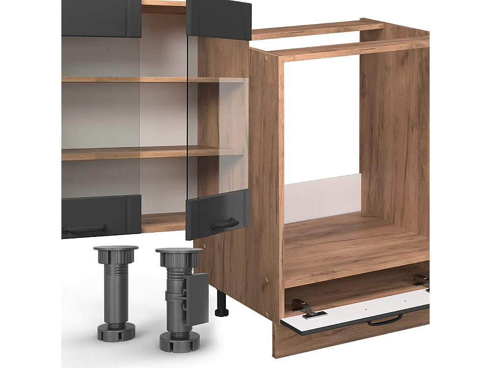 Cocina esquinera gris oscuro 347x60x81.6 fame-line