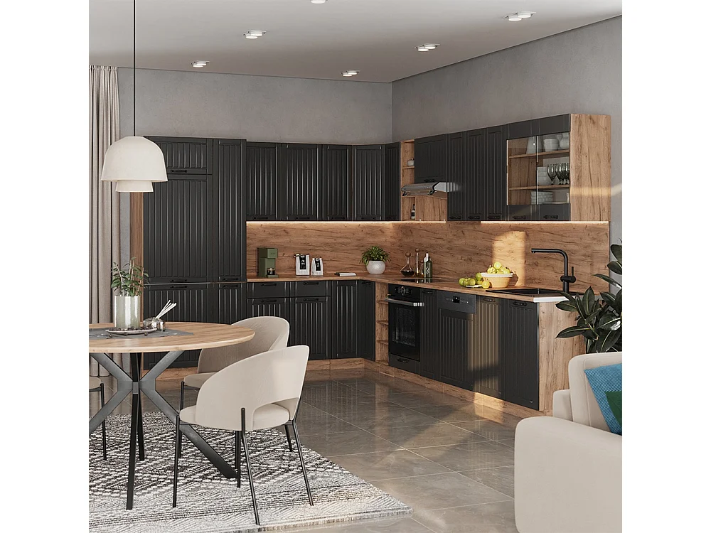 Cucina angolare completa grigio scuro/rovere dorato 347x60x81.6 fame-line