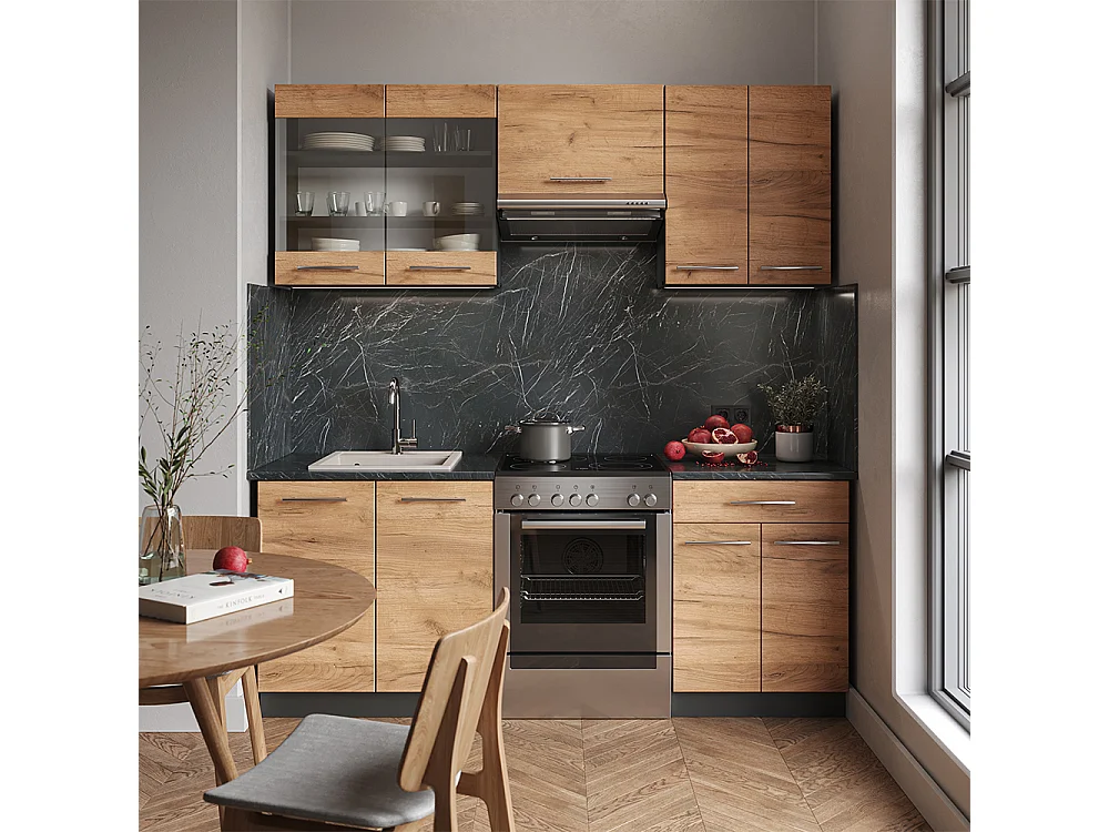 Cuisine chêne doré/anthracite 200x60x81.6 fame-line