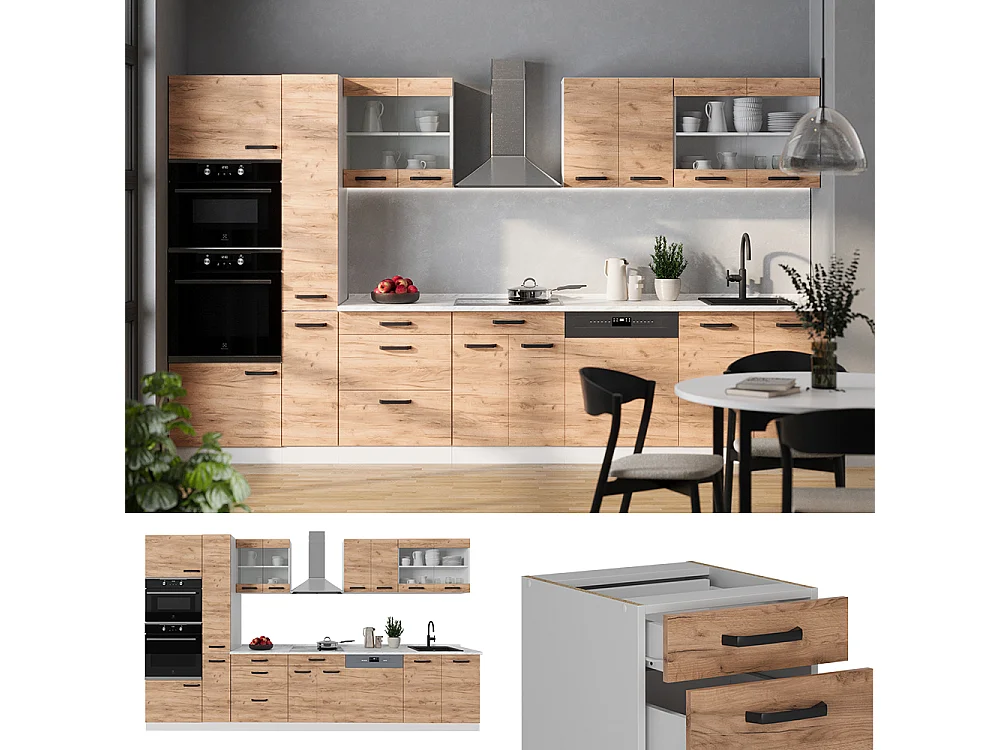 Cuisine chêne doré/blanc 350x46x81.6 r-line