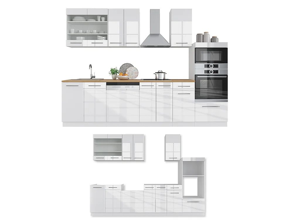 Mueble de cocina blanco alto brillo/blanco 300x46x81.6 fame-line