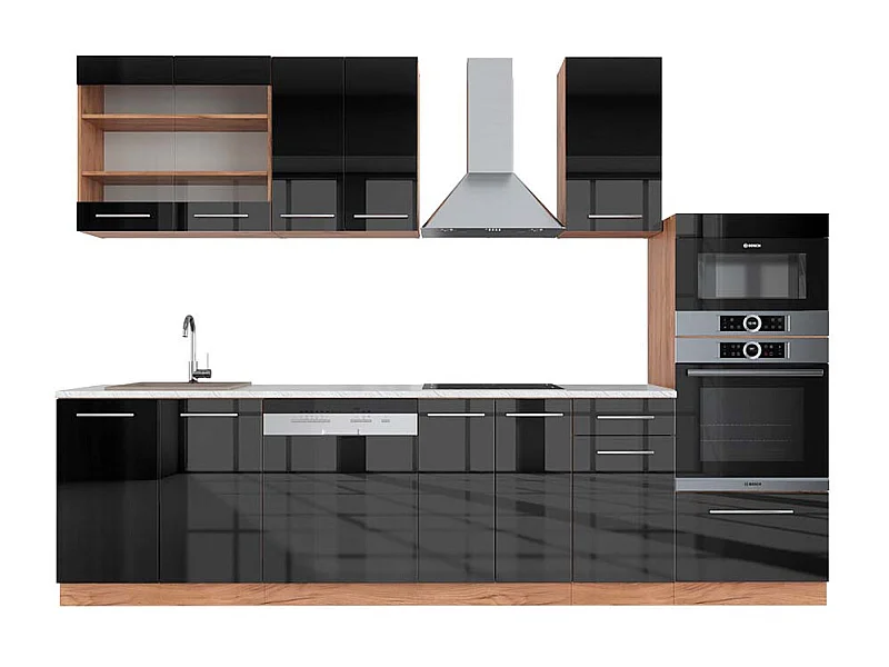 Cuisine anthracite brillant/chêne doré 300x60x81.6 fame-line